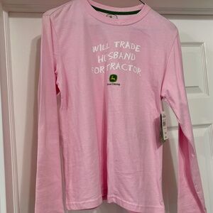 NEW John Deere Pink Long Sleeve T-Shirt Pink "Will Trade Husband" Size Small 4/6